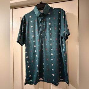 Greyson Wolf Teal Golf Polo with Patterned Accents Size M